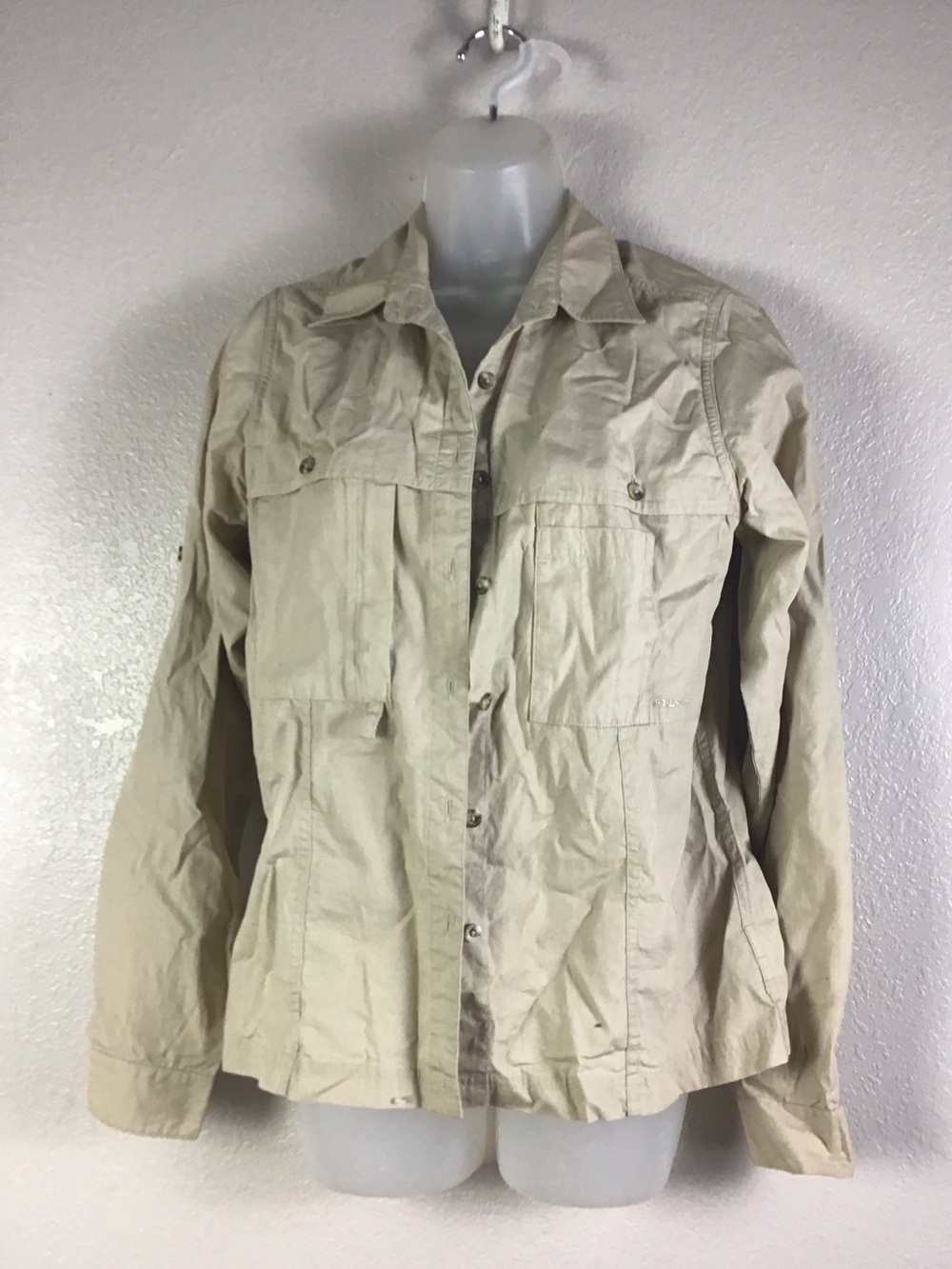 Filson Khaki 100% Cotton Button Front Shirt Women's Vented Shirt Size Medium